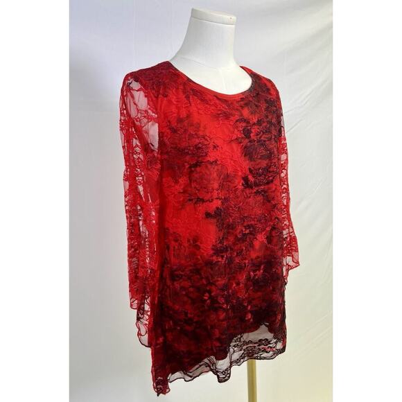 Elegant Vintage Brittany Black Red Lace Women's Top Size M Wimsigoth Romantic - Picture 5 of 13